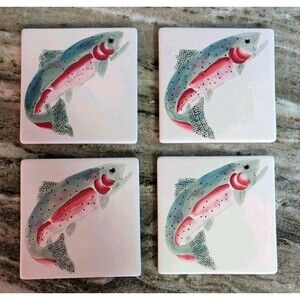 VINTAGE SARAH PETERSON RAINBOW TROUT SERVING TRIVET CARLISLE HARTSTONE SET